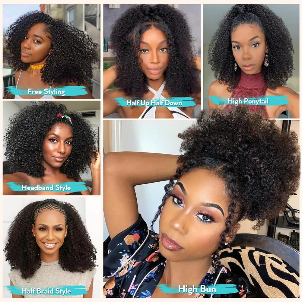 Bling Hair Glueless Wigs Human Hair Half Wig Upgrade 3 IN 1 Half Wig With Drawstring Seamless Clip Ins Flip Over Kinky Curly Human Hair No Glue No Lace Wig For Women 200% Density #halfwigtok #TikTokShopFallDealsForYou #TikTokShopHolidayHaul