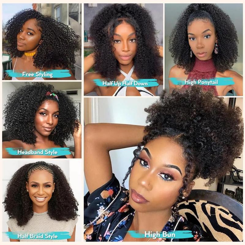 Bling Hair Glueless Wigs Human Hair Half Wig Upgrade 3 IN 1 Half Wig With Drawstring Seamless Clip Ins Flip Over Kinky Curly Human Hair No Glue No Lace Wig For Women 200% Density #halfwigtok #TikTokShopFallDealsForYou #TikTokShopHolidayHaul