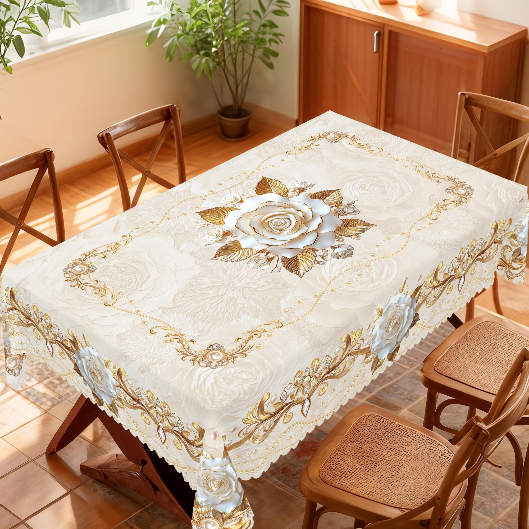 PUFMATE Floral Tablecloth, French Elegant Floral Print Tablecloth, Rectangle Round Multiple Sizes Table, New Year Party Decor, Outdoor Gardens, Festive Gatherings, Valentine's Day, Restaurant Banquet Decorations, Family kitchen Room Decorating