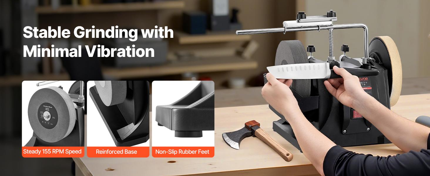 fathersdaygift VEVOR 8-Inch Wet Sharpening System, Water-Cooled Knife Grinder Machine with 155 RPM Grinding Speed, Vertical/Horizontal Two-Direction Wet Stone Grinder, Wet Bench Grinder for Knife, Chisel, Knife, Axe