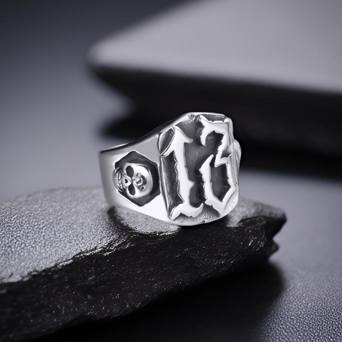 Lucky Number 13 Rings, Skull Ring for Men Gothic Punk Stainless Steel Ring Biker Skeleton Ring Cocktail Party Jewelry