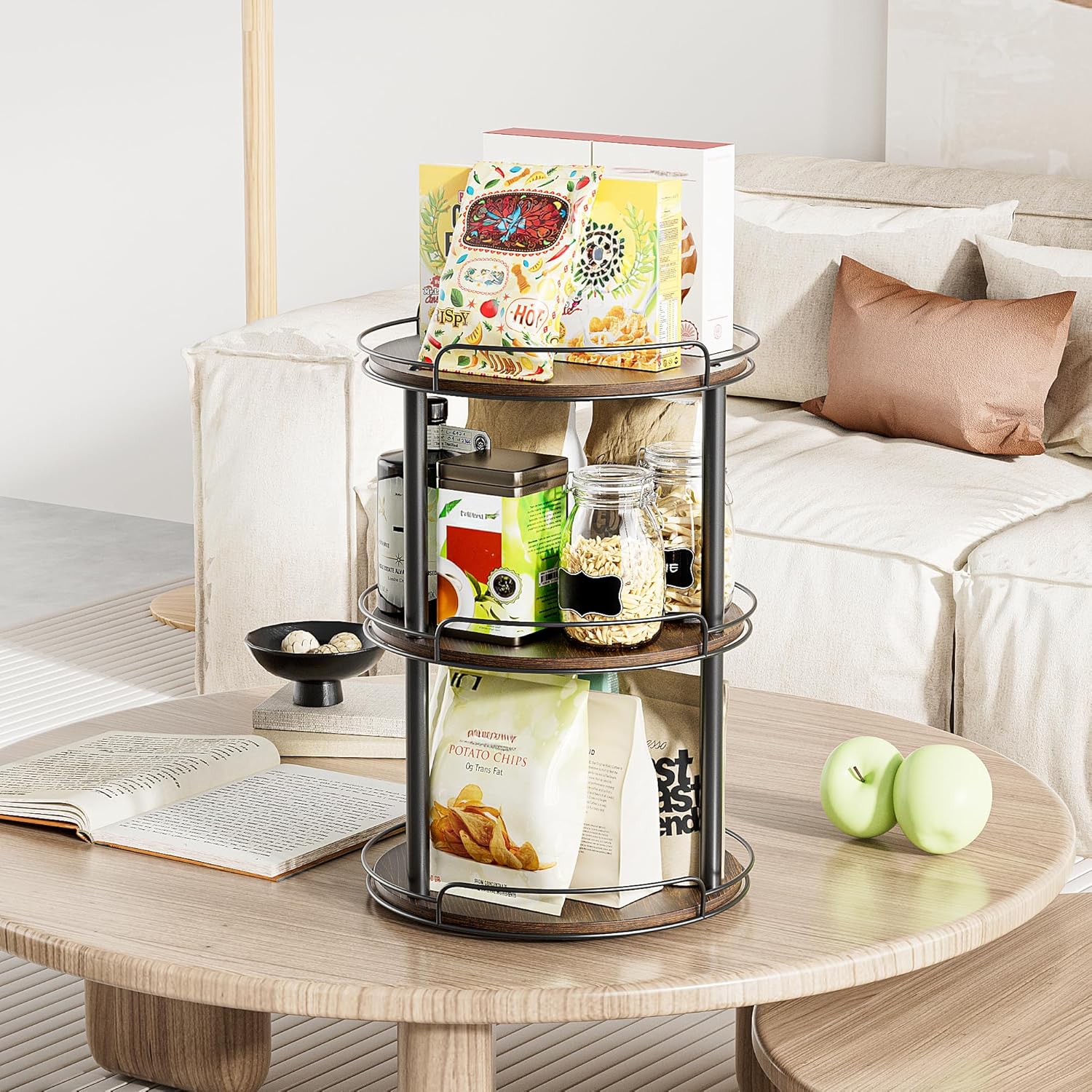 12.2'' Wood Lazy Susan Turntable Organizer for Cabinet, 3 Tier Lazy Susan Spice Rack Organizer for Kitchen, Table Top, Countertop, Pantry, Bathroom