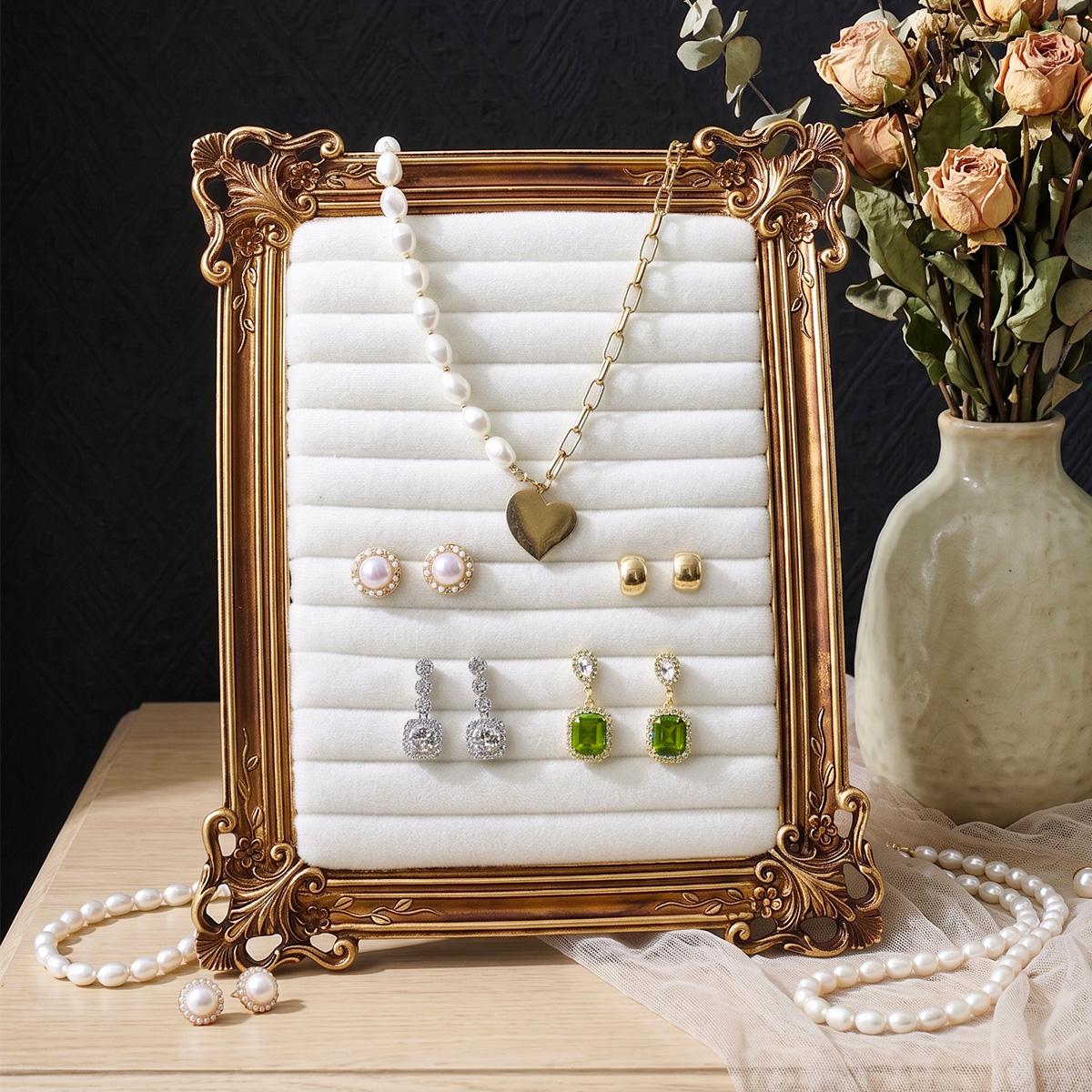 European Floral Frame Jewelry Display Stand, Resin Material Luxury Desktop Earring Holder Organizer, Perfect for Weddings and Gifts