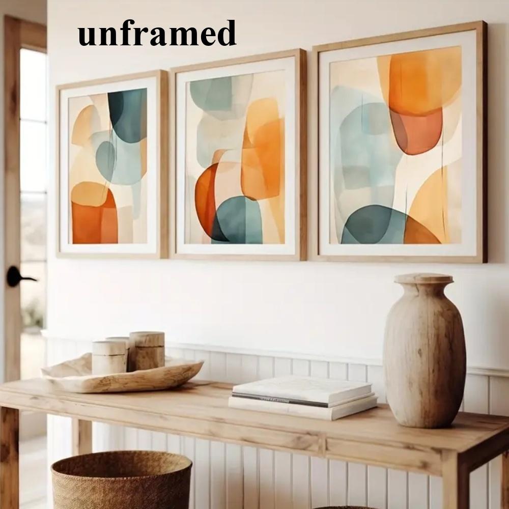 3 Pieces Optional Wooden Frame Colorful Abstract Simple Canvas Painting Wall Poster Bohemian Modern Wall Decor Spring Decor Interior Office Home Room Decor Color Accurate Reproduction Hanging Painting Study Office Wall Painting