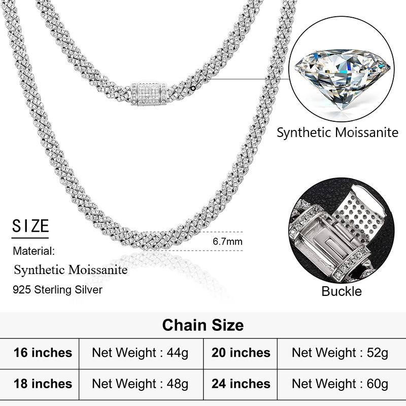 【#N4 】6mm Hip Hop Men's Jewelry Cuban Chain Miami Cuban Chain Ice Out 925 Sterling Silver Synthetic Moissanite Cuban Link Chain Necklace
