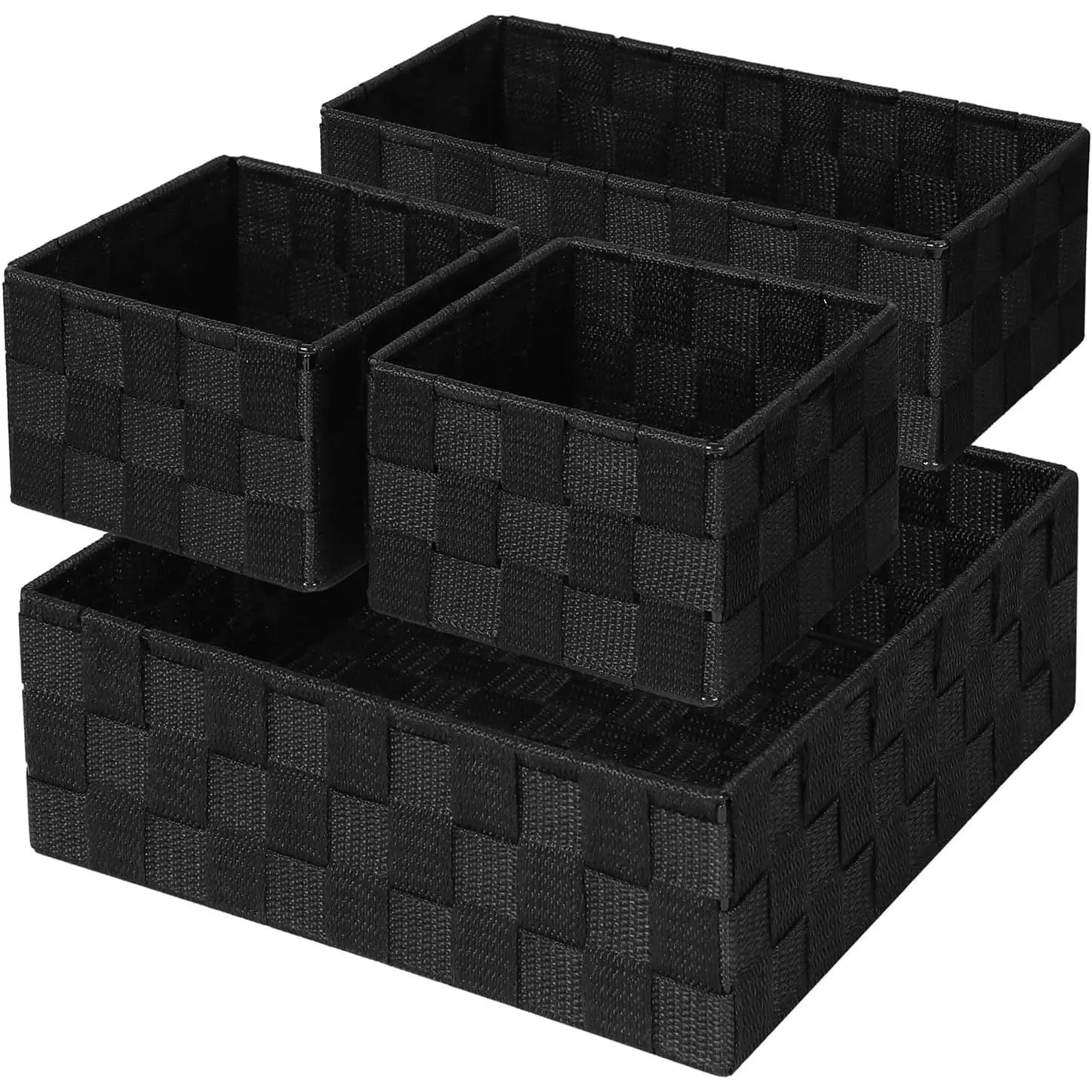 Small Black Woven Cube Storage Baskets (Set of 4) for Drawer, Closet, Shelf, and Dresser Organizing