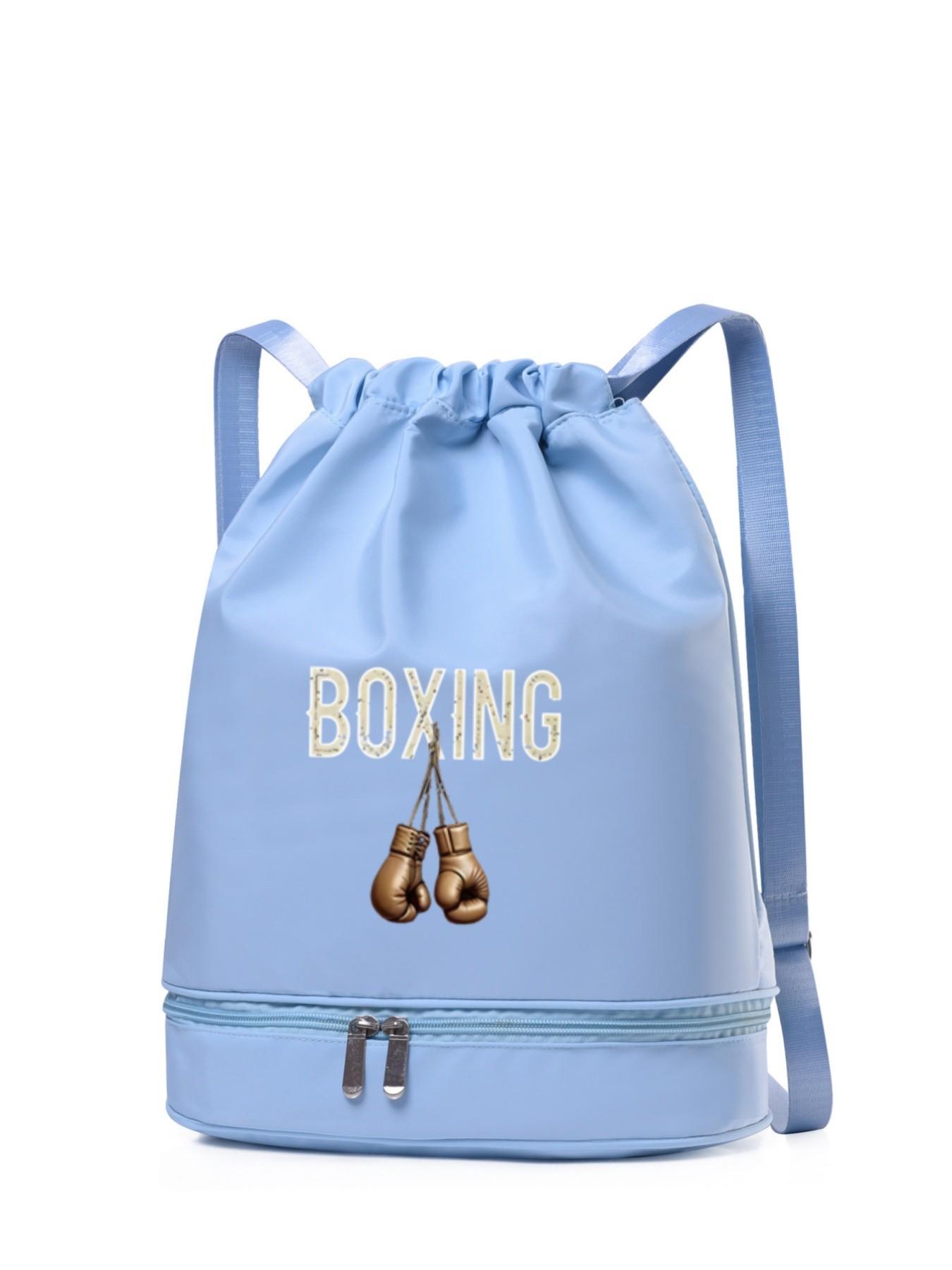 Boxing Glove Letter Print Backpack, Fashionable Simple Versatile Bag, Drawstring Closure, Adjustable Straps, Independent Compartment, All-Season Use