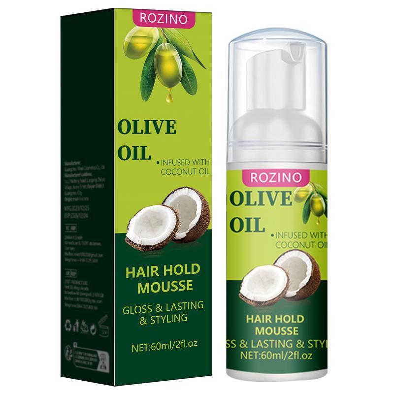 Olive Oil & Coconut Oil Hair Styling Mousse, Long-lasting Hold Hair Setting Mousse, Hair Care & Styling Product for Women & Men, Curly Haircare, Lightweight Frizz Control, Hair Styling Gel, Hair Products, Curl Defining Mousse