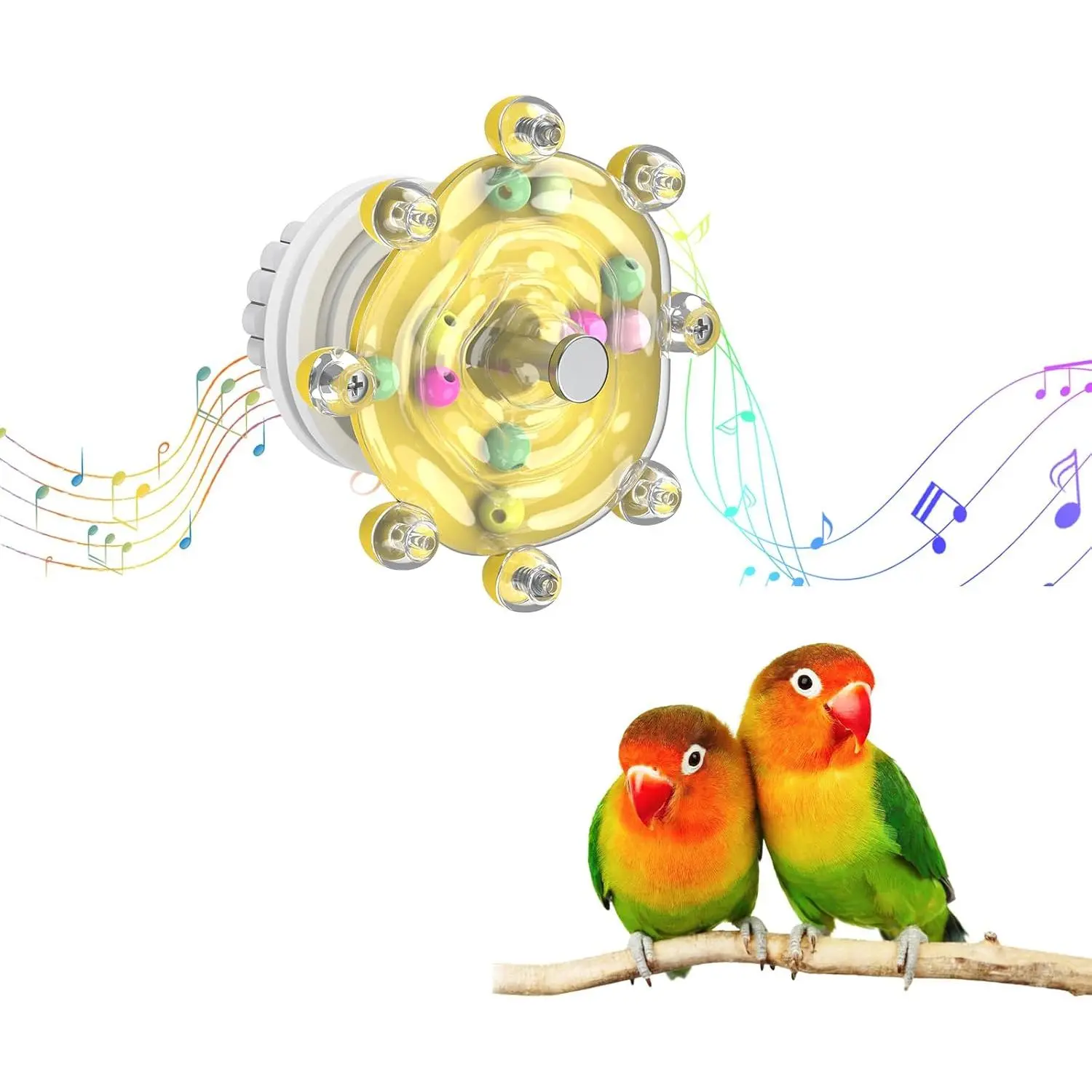 Bird Toys for Parakeets, Colorful Spinning Wheel  , Interactive Spinner Rattle Parrot Toys, Cockatiel , Parakeet Toys, Bird Cage Accessories for Entertainment Chewing Exercise, Yellow