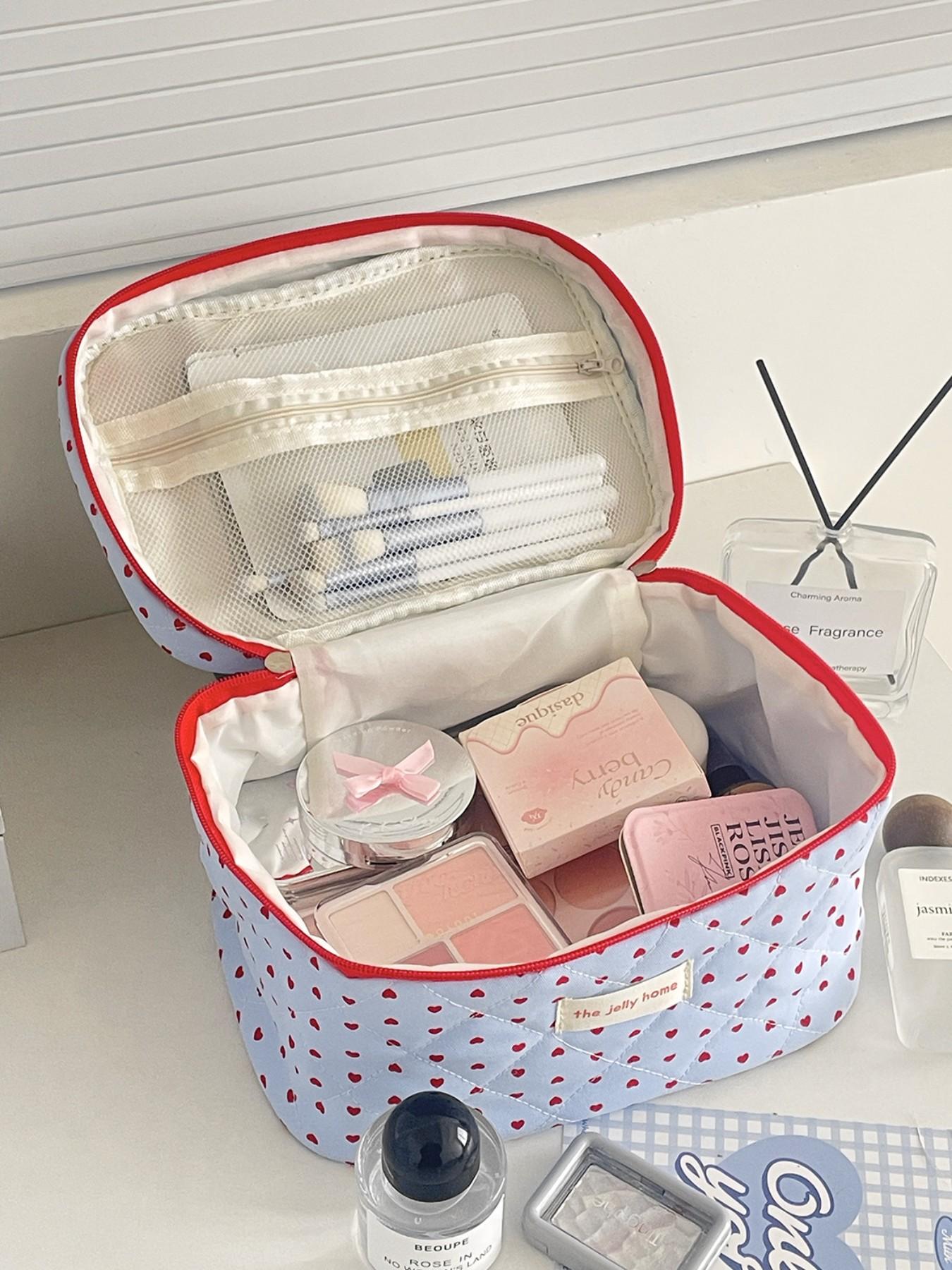 Heart Cosmetic Bag 2026 New High Aesthetic Storage Bag, Portable Large Capacity Wash Kit, Casual Random Print Design, Travel Cosmetic Bag, Cosmetic Pouch
