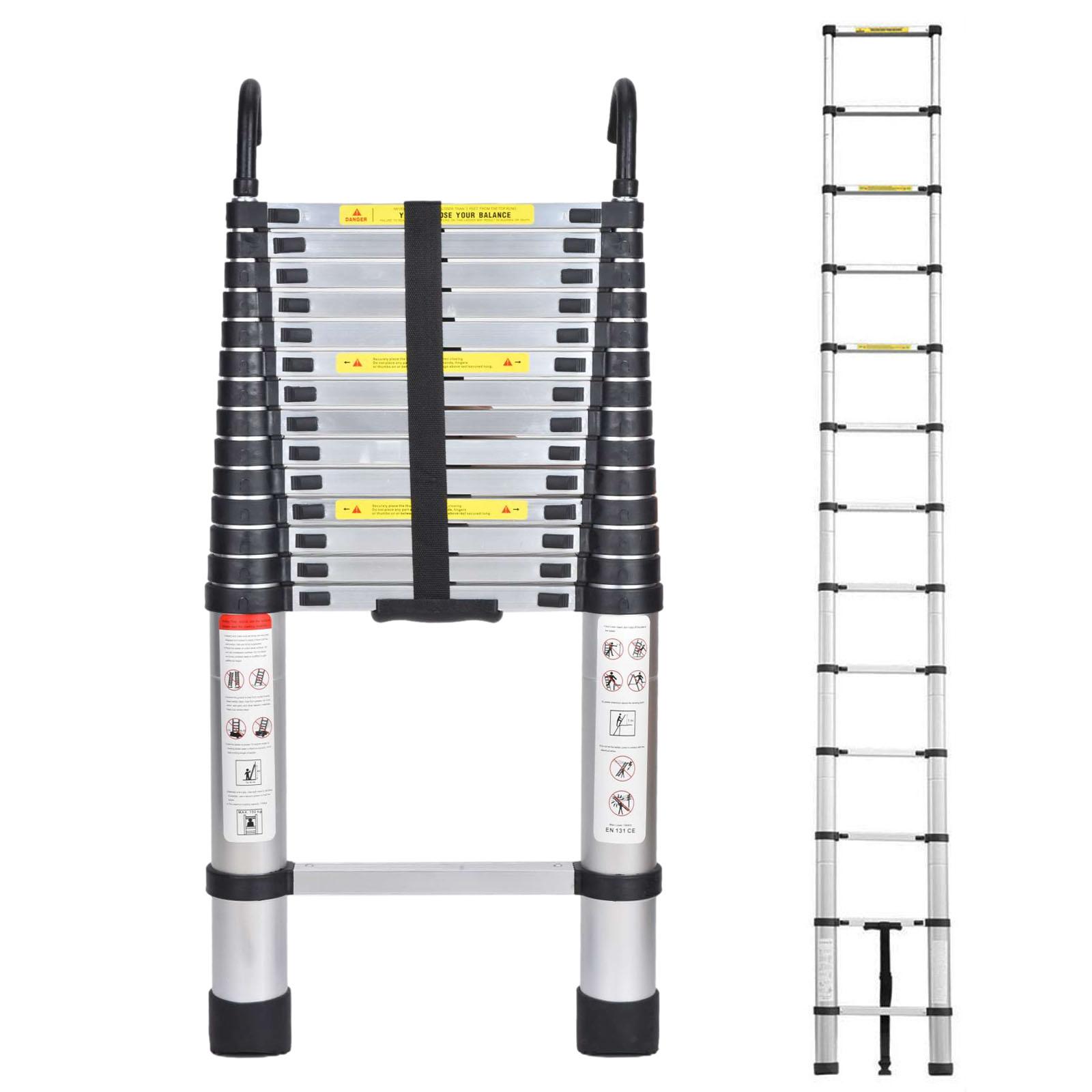 Aluminum Telescoping Ladder 14.4ft / 16.4ft /20.3ft Extension Ladder with 2 Hooks, Portable Folding Ladder, 330lbs Load Capacity, Adjustable Height for Indoor Outdoor RV Home Office