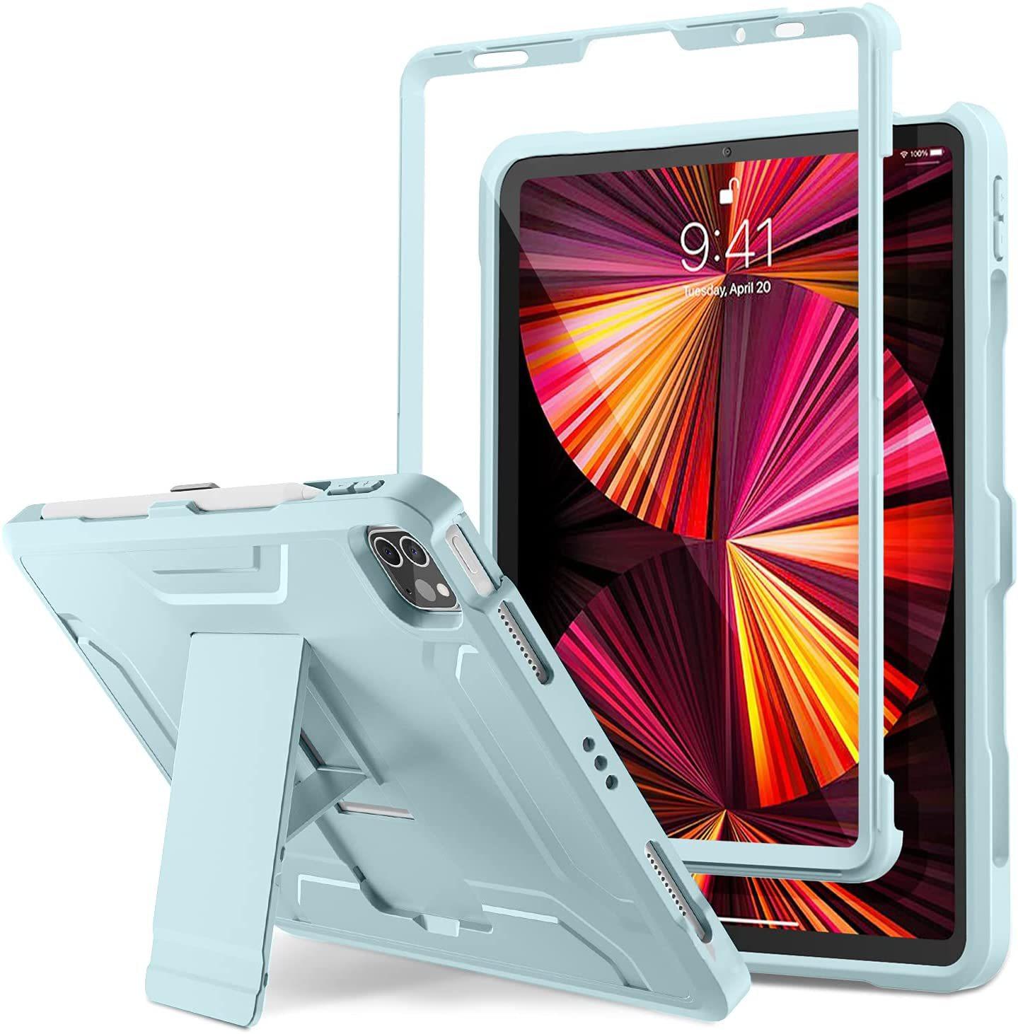 Heavy Duty Shockproof Case for iPad Pro 11", iPad Air 4 5 (2021), Full Body Protective Cover with Built-in Screen Protector, Pencil Holder & Kickstand, Rugged Drop Proof Case for iPad Tablet