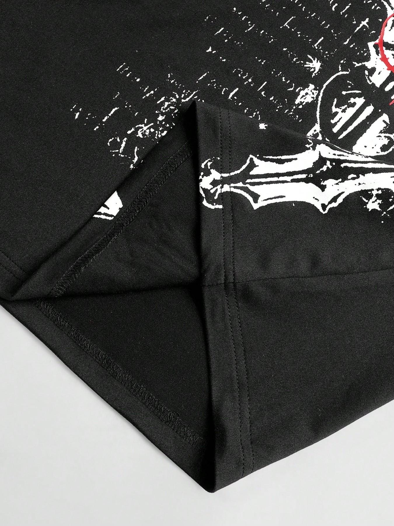 Unisex Gothic Style Long Sleeve T-Shirt with Rune and Cross Print, Ideal for Streetwear and Hip Hop Culture, Perfect Couple