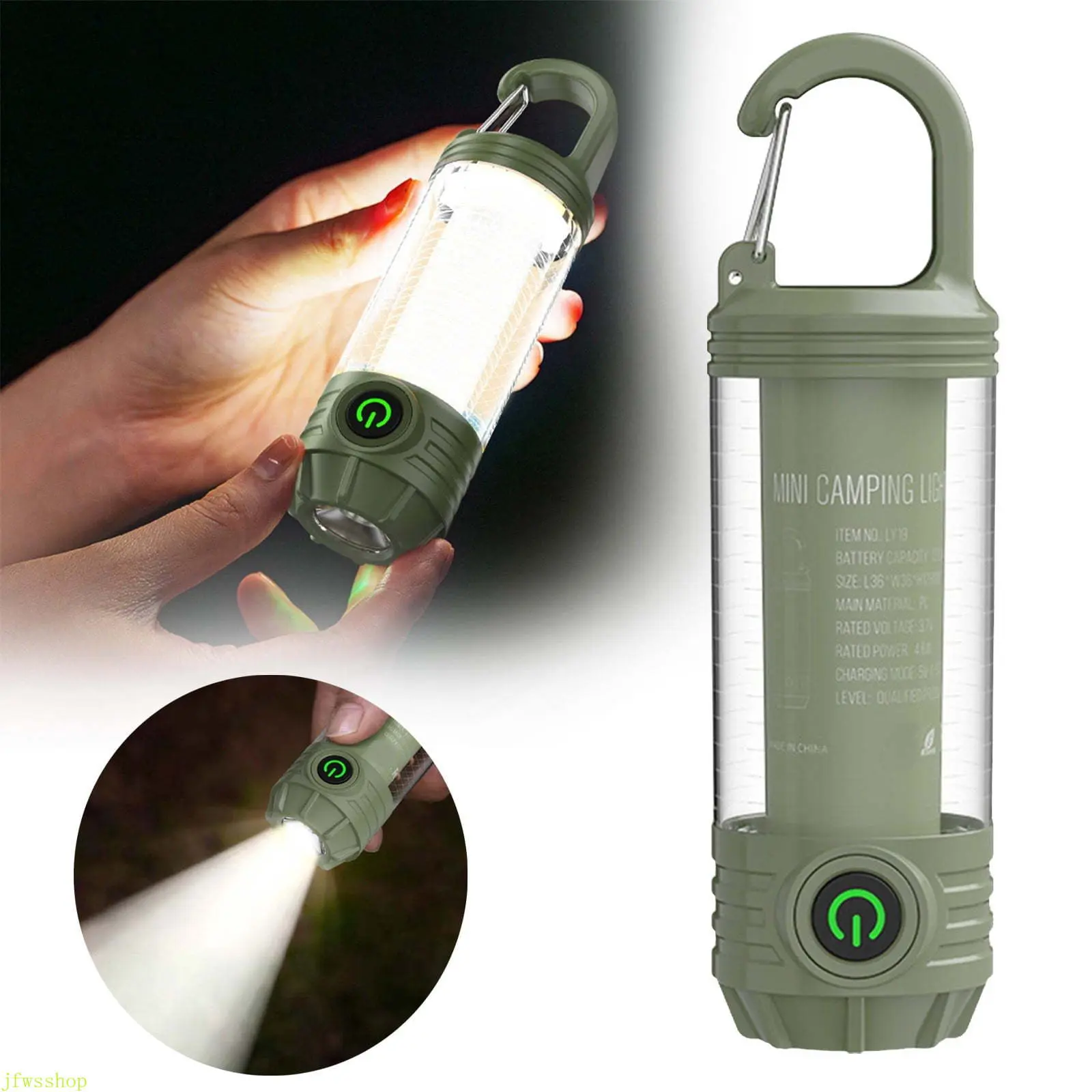 Portable Rechargeable Camping Tent Light - Compact, Foldable Shape, Plastic Body, Flashlight + Hook, One Size Fits, Backpack Hook for Hiking & Emergencies (Sports & Outdoor Gear)