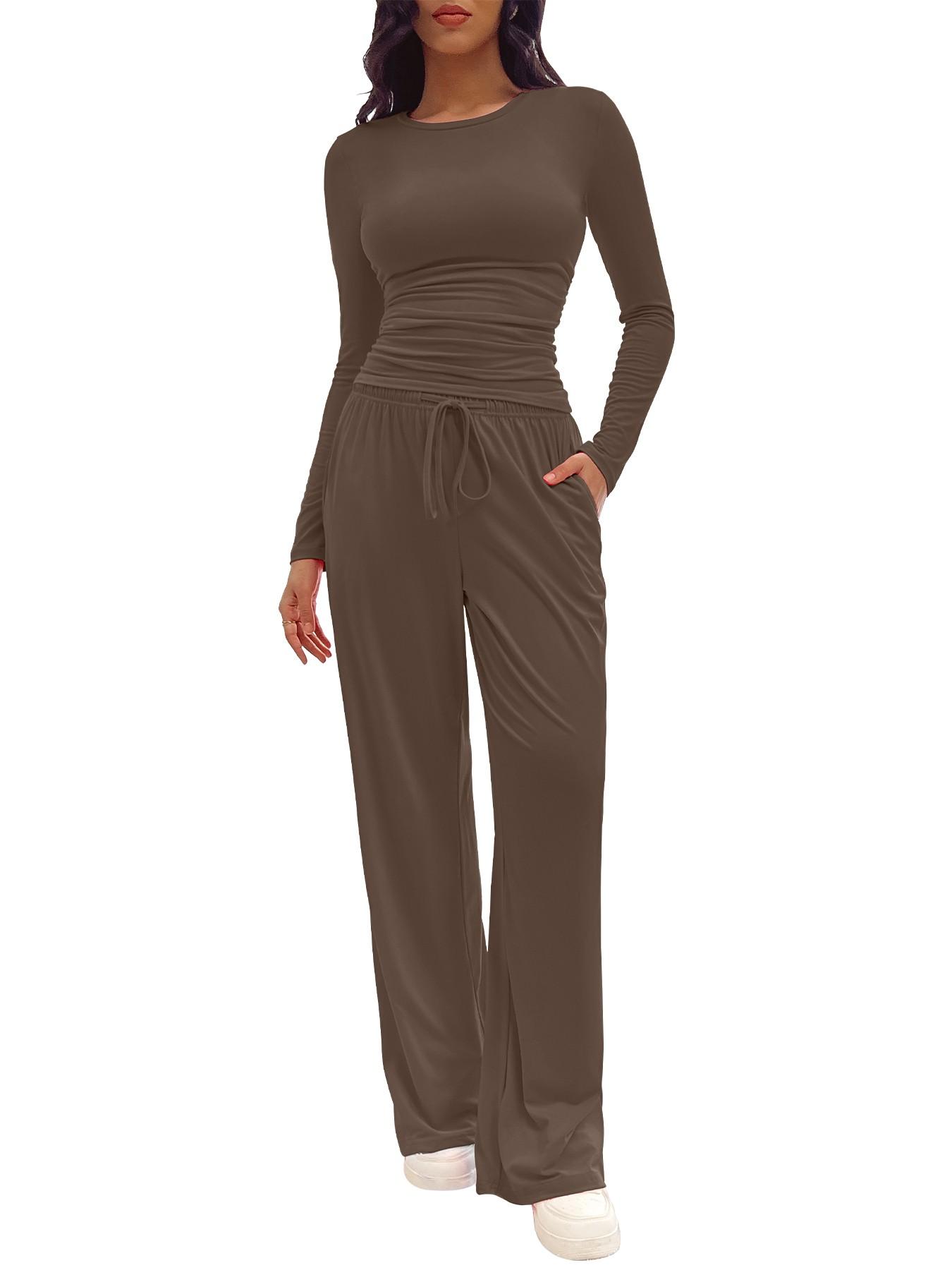 Women's 2-Piece/6-Piece Plain Slim-Fit Long Sleeve Top Pants Sleepwear Set, Pajama Set, Soft Comfortable Homeewear, Home Leisure Wear, Casual Yoga Wear, Loungewear, Loungewear Nightwear Set