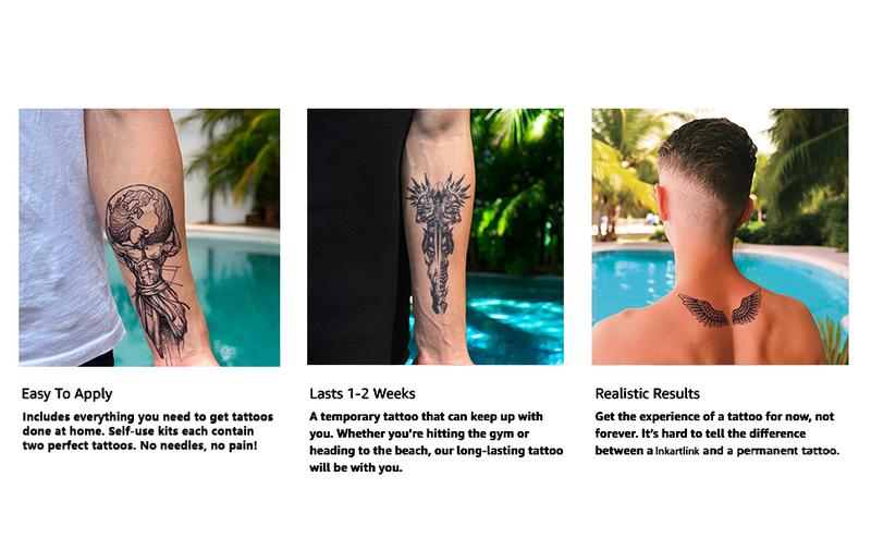 INKARTLINK Tattoo Tech, 2 Sheets Large Semi Permanent Tattoo, Adult Art Design Temporary Tattoos, Lasts 1-2 Weeks, Waterproof, Realistic Look, No Adhesive, No Reflection (Angel 2)