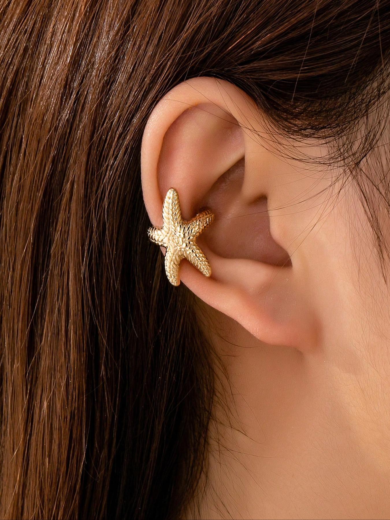 1pc Starfish Ear Cuff, Ocean Theme Ear Clip Earrings For Women, Marine Life Starfish Clip-On Earrings Suitable For Beach Holiday Outfits