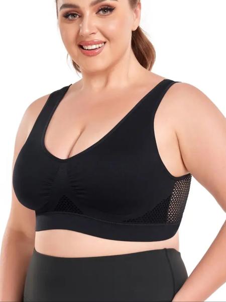 Plus Size Women's Plain Hollow Out Wireless Seamless Bra, No Padding,Breathable Comfortable Shockproof Bra for Daily Wear, Women's Lingerie for All Seasons