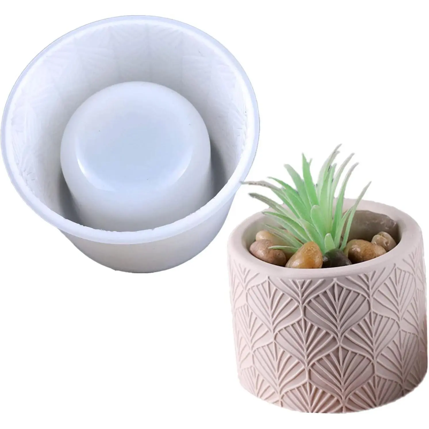 Round Vintage Pattern Silicone Mould for Concrete Flower Pot Plaster Succulent Planter Vase Candle Pen Holder Epoxy Resin Cement Clay