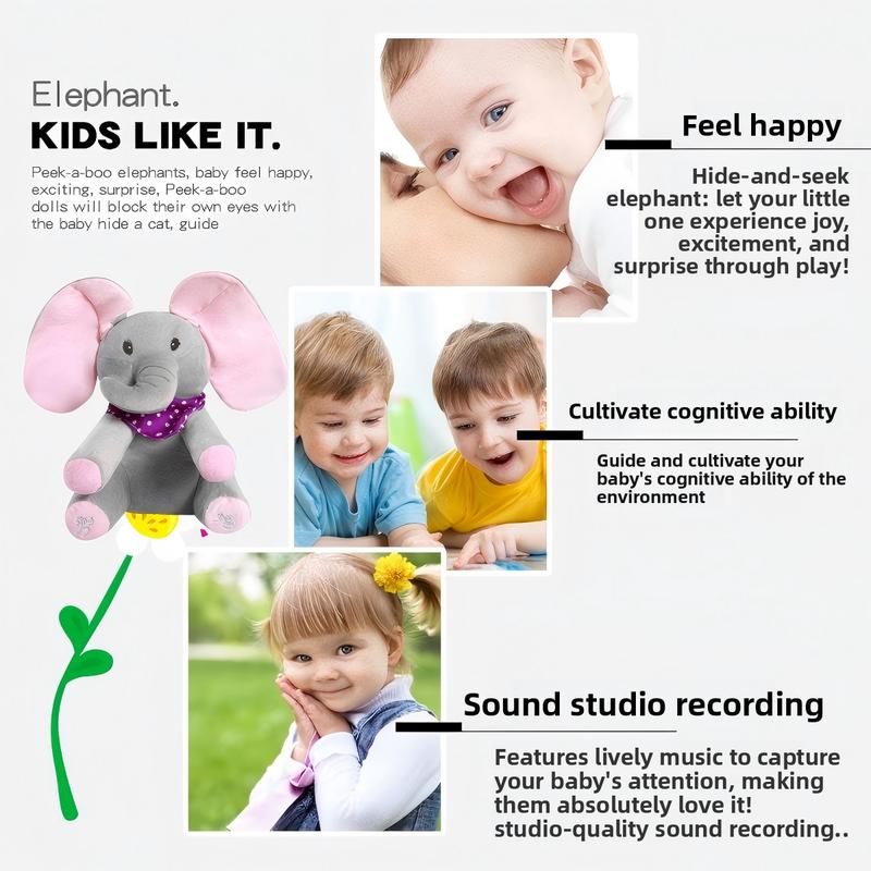 Cute Singing Elephant Plush Toy, Perfect Christmas Gift for Kids, Interactive Music Playing Elephant, Swinging Ears, Soft & Safe,30cm/11.18inch
