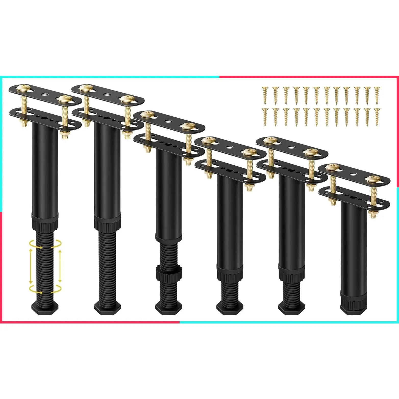 6 Pcs Adjustable Height Bed Support Legs 7.08-12.5 Inch with Locking Ring, Bed Frame Center Support Legs for Bed Frame, Bed Slats & Furniture - Replacement Bed Legs