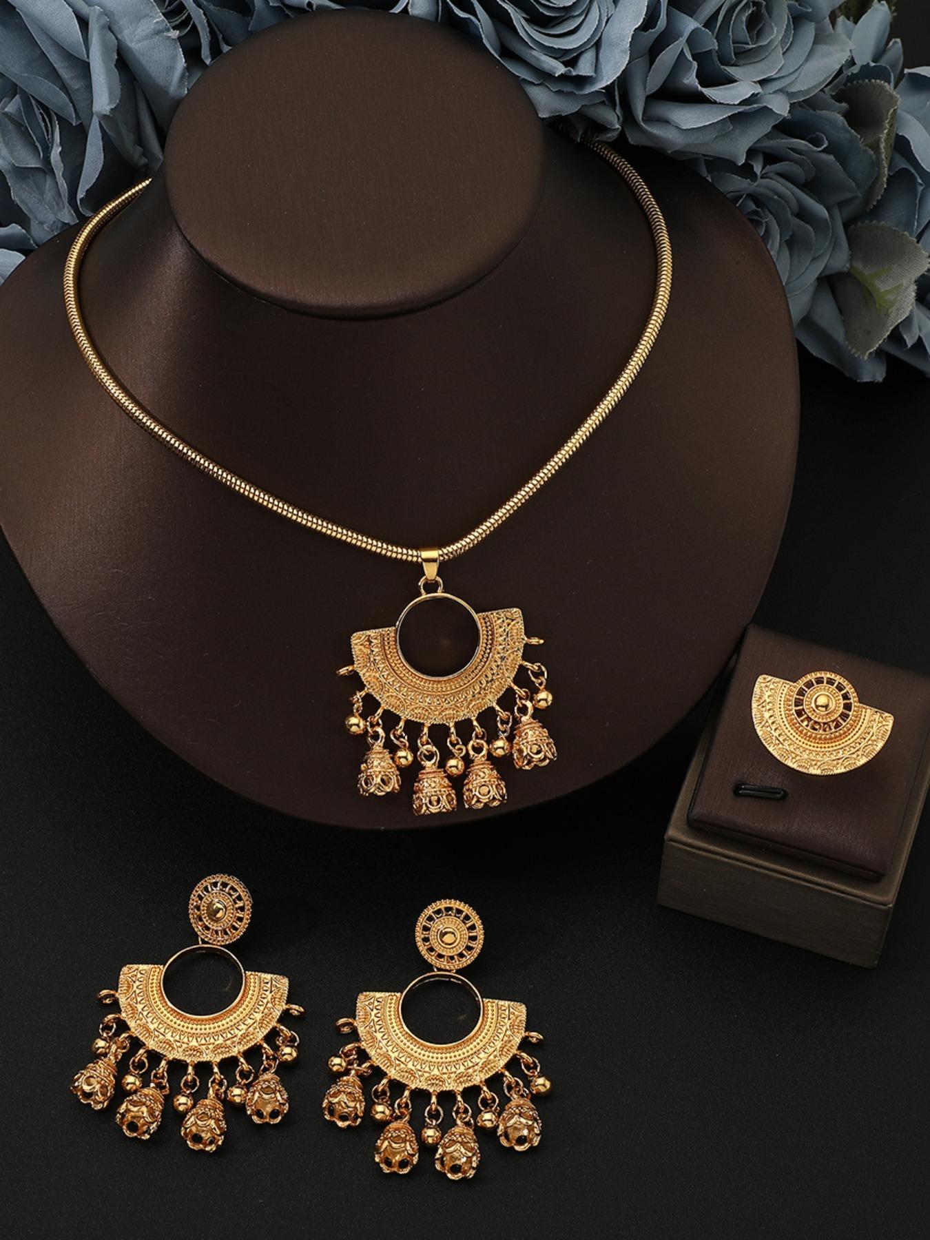 Vintage Bell Set Necklace Earrings Ring, Elegant Ethnic Wedding Party Accessories, All Seasons Jewelry Set