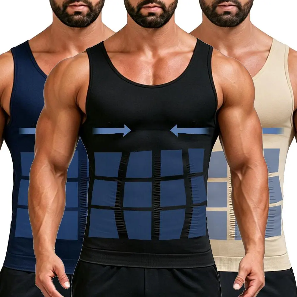 Men's Breathable Nylon Waist Shaper Compression Vest, Tummy Control Undershirt Tank Top, Shapewear, Tight-Fit, Body Contouring, Body Support Shapewear Tops, Shapewear Vest