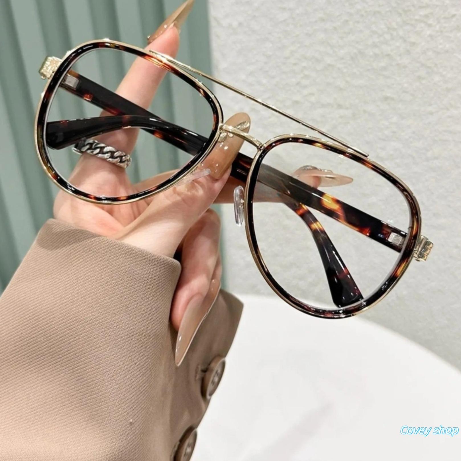 Unisex Double Bridge Square Browline Eyeglass Frames, Trendy Transparent Rim Optical Eyewear, Versatile Fashion Frames for Daily Outfits, Office Work & Student Casual Styling
