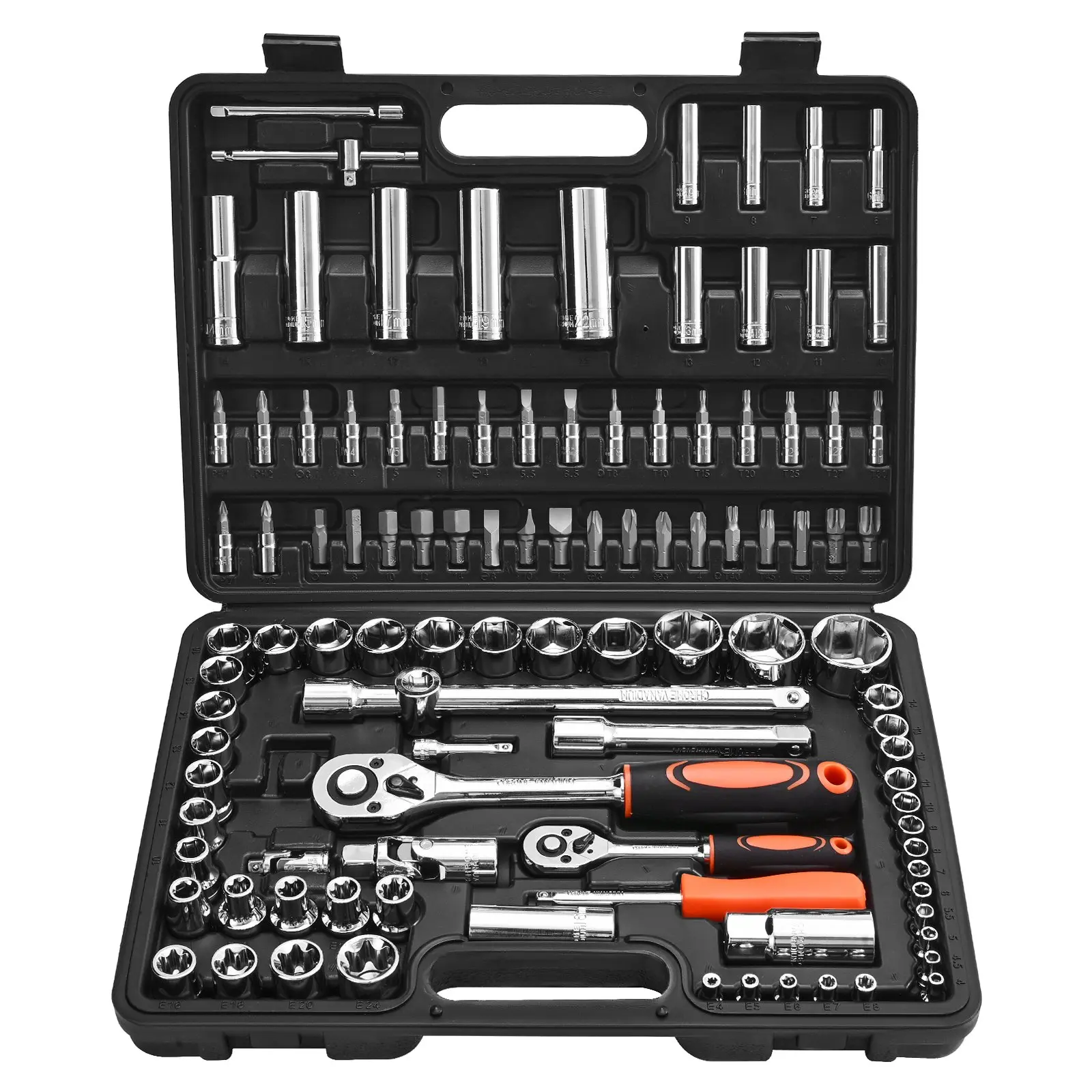 VEVOR 108-Piece Mechanic Socket Set, CR-V Steel Tools for Mechanics with 1/4-1/2 in Drive Ratchet Wrench, Metric Sizes 4-32 mm Sockets, Bits, Accessories & Storage Case for Auto Repair