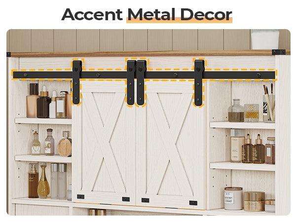 Sikaic Farmhouse Makeup Vanity Desk Mirror With Sliding Barn Door 3 Lighting Modes Adjustable And Charging Station White Furniture Bedroom Storage Drawer Modern Wood Dresser