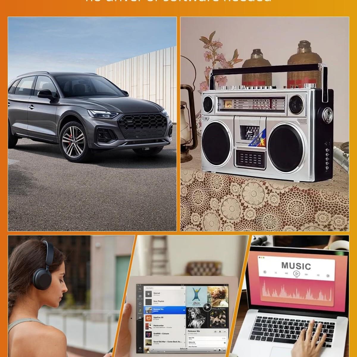 Car Audio Bluetooth 5.1 Compact Cassette Receiver, Cassette Bluetooth Adapter for Car Tape Player, Wireless Streaming Cassette Aux Adapter with Hands-Free Calling, Compatibility with Smartphones, Tablets, MP3, TF Card, Stable Connectivity