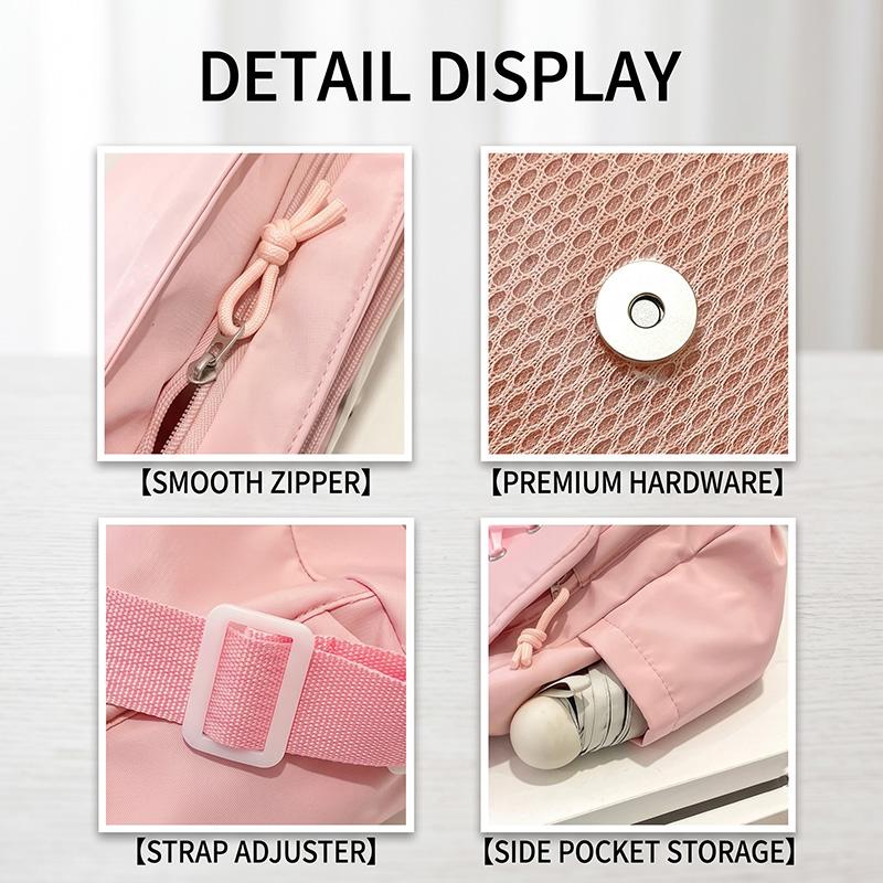 Women's Japanese School Style Canvas Shoulder Bag - Cartoon Theme, Zip Closure, Crossbody Strap, Ample Space for Casual Wear, Versatile Bookbag