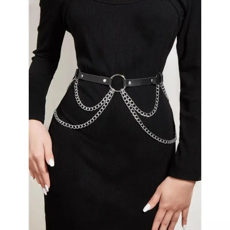 Punk Rivet Detail Harness Belt for Women, Adjustable Waist Chain Body Jewelry for Casual and Party Styling, Ladies, Trendy All-Match, Adjustable Buckle, Belt Shape, Female Wear, No