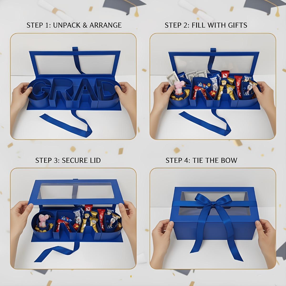 2026 Graduation Season DIY Letter Gift Box, GRAD Shaped Fillable Paper Gift Box, Graduation Bouquet Packaging Card Holder Keepsake Bracelet Box, Great for High School and College Graduation Gifts