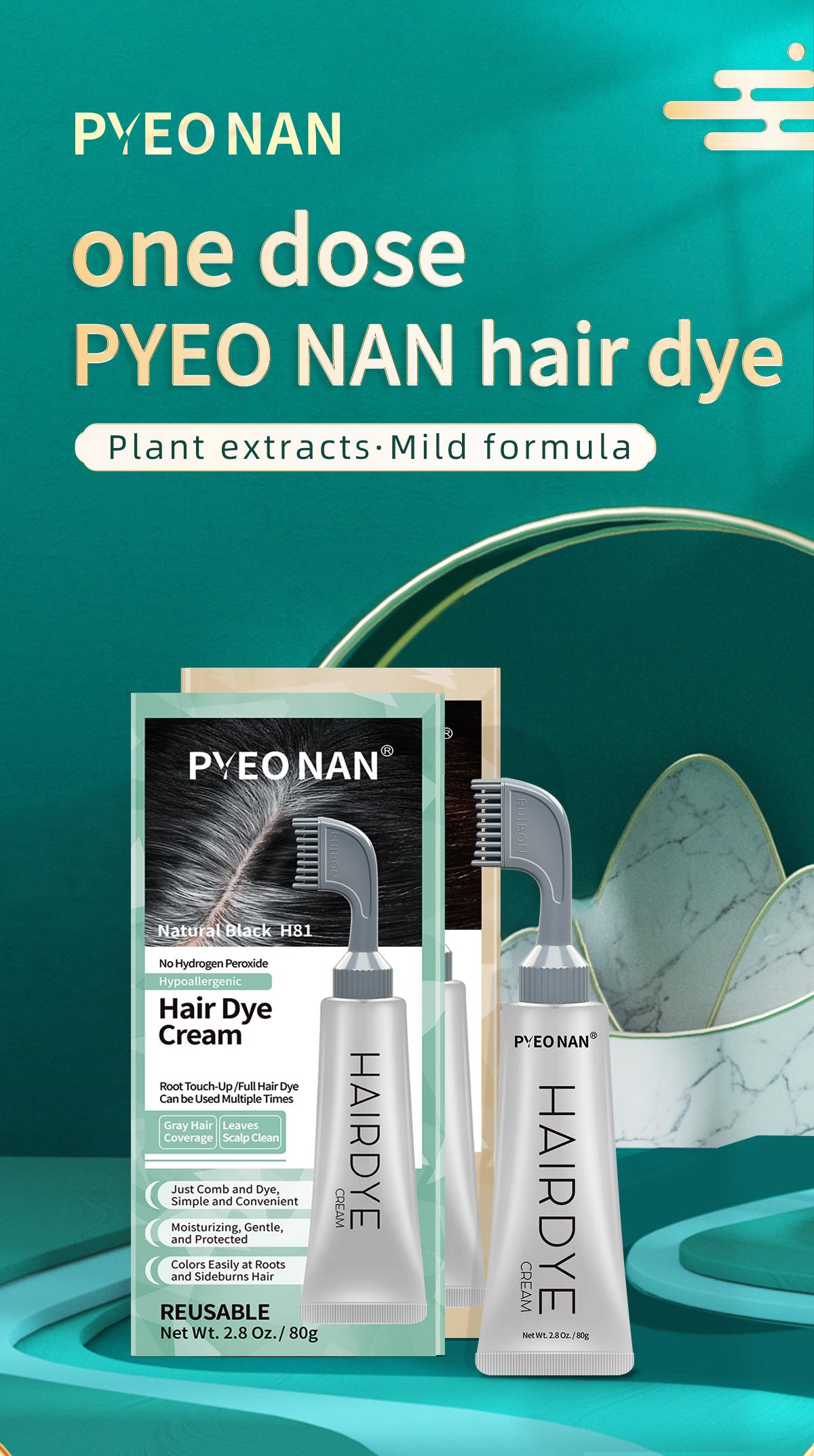 PYEONAN  Unisex Hair Dye Professional Comb  Natural Plant Extract  Without Bleaching, Instant 2 in 1 +Grey Hair Coverage and Haircare ,Grey Hair Turn to Black Color or  Drak Brown -Herbal Ingredients Hair Color 2.8Oz. /80g