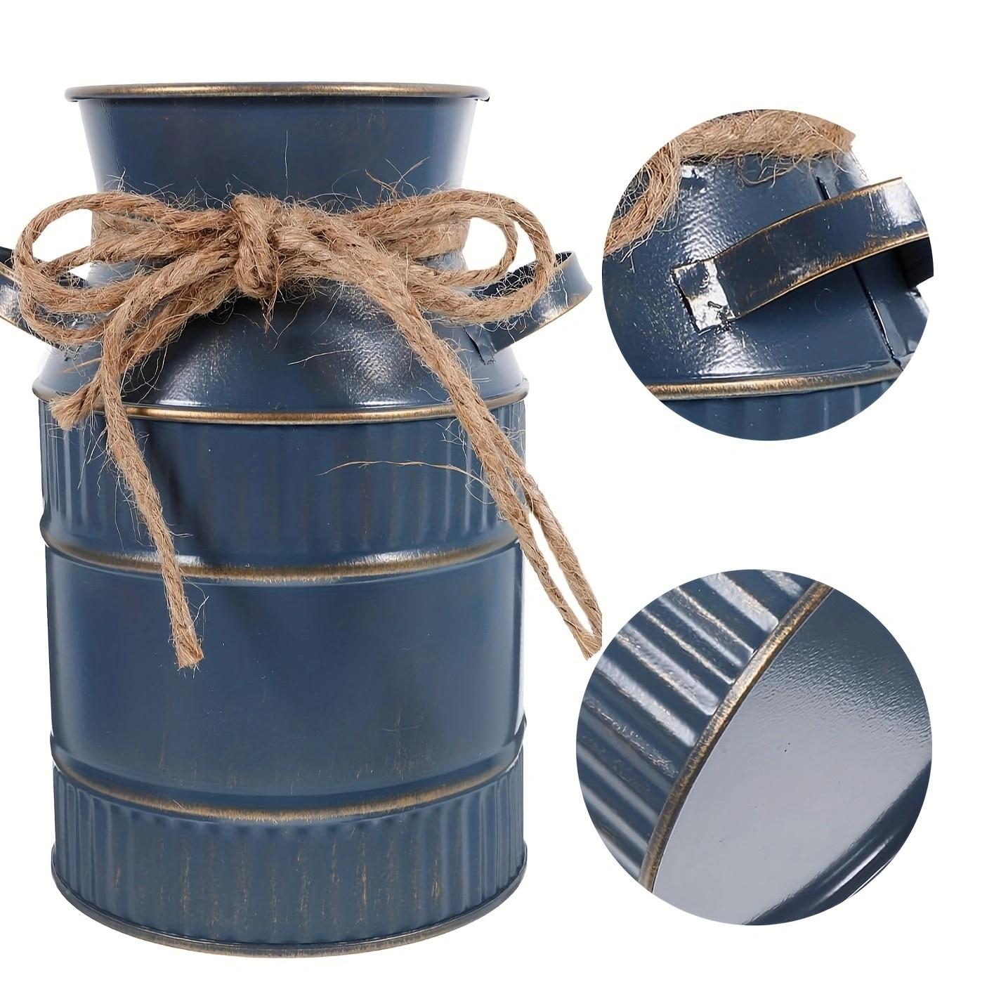 Vintage Rustic Metal Cylinder Vase with Handle, Farmhouse Decor Watering Can, Living Room Desk, Coffee Shop, Garden Party, Wedding Party Decoration