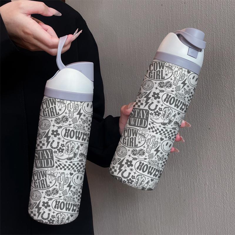 Wild Girl 32oz Dual-Drink Sports Water Bottle, 304 Stainless Steel Large Capacity Leakproof Insulated Tumbler, Perfect Gift for Women, Home, Outdoor Workout, Travel