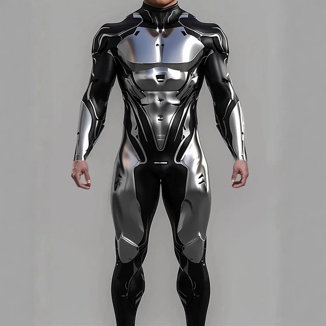 Men's Cyberpunk Futuristic Mechanical Armor Bodysuit Cool Warrior Cosplay Bodysuit Costume Halloween Party Performance Zentai