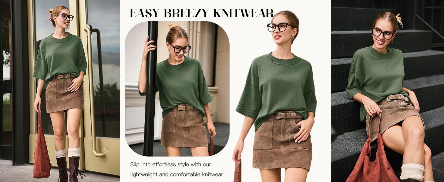 Saodimallsu Womens Short Sleeve Sweater Summer Oversized Cropped Sweaters Casual Crewneck Lightweight Knit Tops Knitting Style Womenswear Knitwear Fabric Saodimallsu Womens Short Sleeve Sweater Summer Oversized Cropped Sweaters Casual Crewneck Lightweight Knit Tops Knitting Style Womenswear Knitwear Fabric