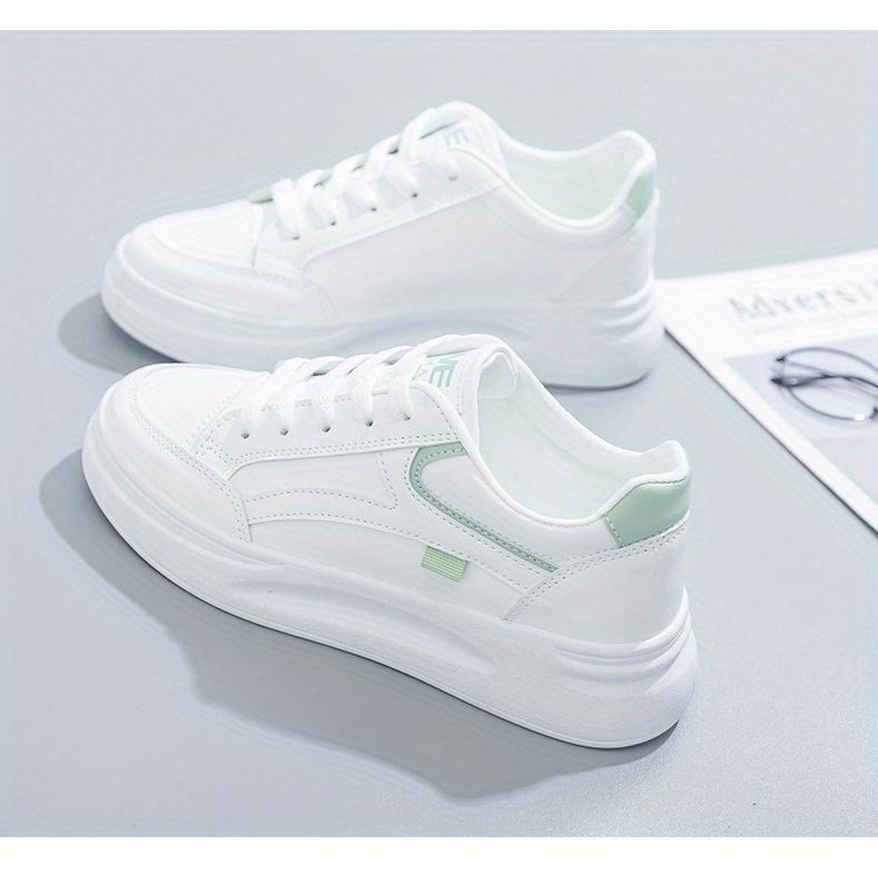 Women'S Platform Skate Shoes, Versatile Height Increasing Lace Up Low Top Shoes, Outdoor Walking White Shoes Plus Size