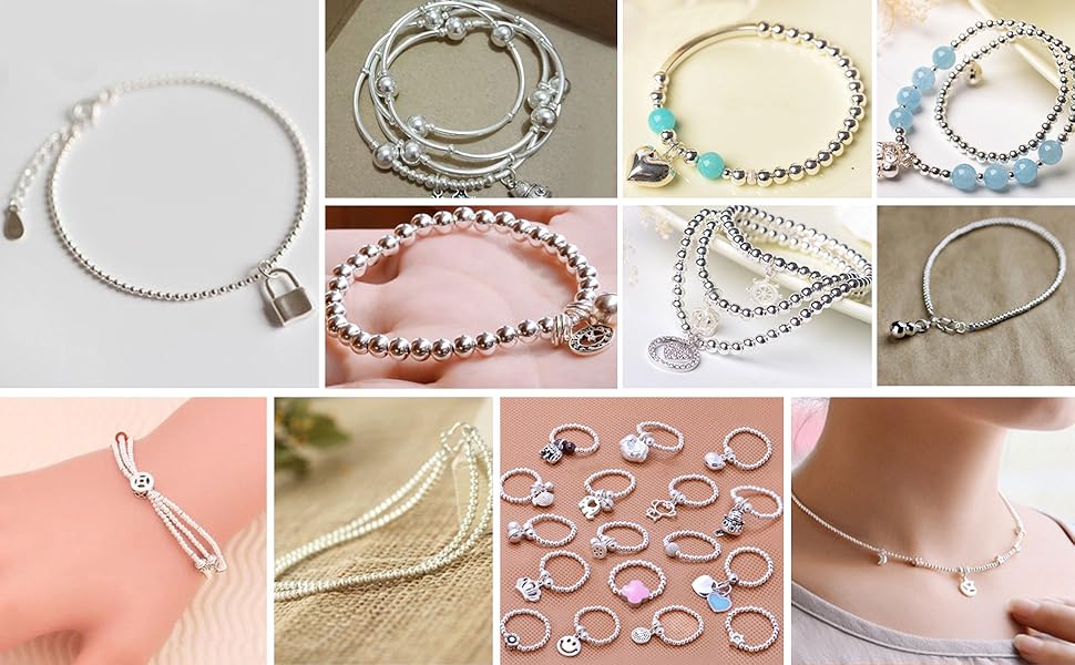 925 Sterling Silver Beads for Jewelry Making,Smooth Round Ball Beads Spacer Beads for Ring Necklace Earring Bracelets Making (Made in Italy 3mm)