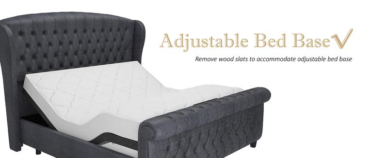 VanAcc Platform Bed Frame, Velvet Upholstered Sleigh Bed with Scroll Wingback Headboard & Footboard/Button Tufted/No Box Spring Required/Easy Assembly