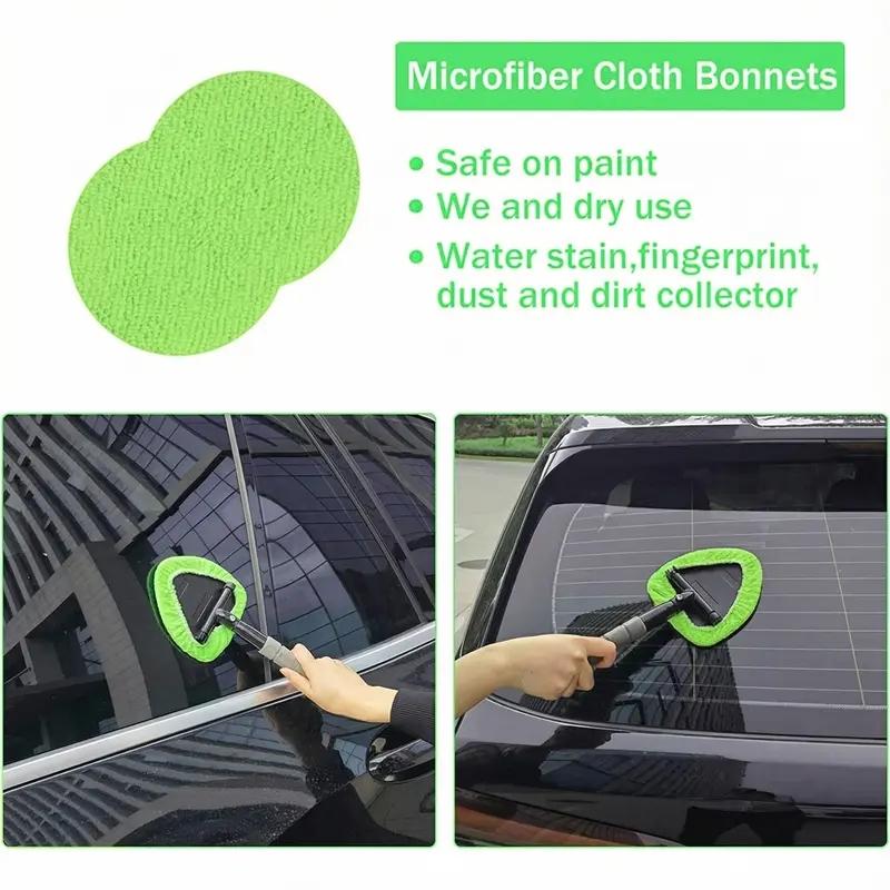 Windshield Cleaner Tool Car Interior Window Detailing Cleaning Kit with Extendable Handle and 3 Easy to Install Reusable Microfiber Pads Auto Glass Wiper Brush Kit for Car&Home