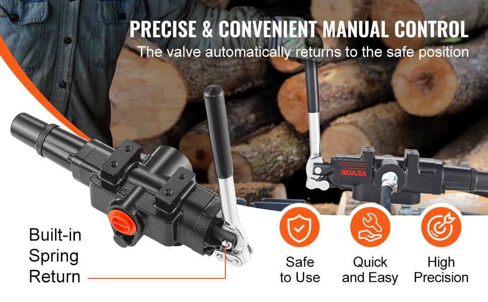 VEVOR Hydraulic Log Splitter Valve 1 Spool, 25 GPM Hydraulic Directional Control Valve, 3626PSI Hydraulic Loader Valve, Hydraulic Joystick Control Valve for Small Tractors, Loaders, Log Splitter