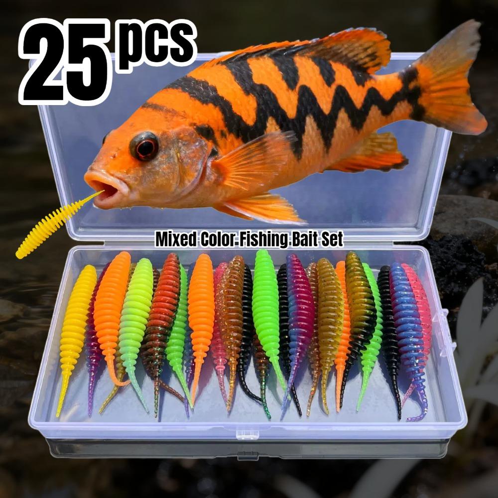 25pcs Mainland Worm Lure Soft Bait Fishing Bait for Carp and Black Bass Artificial Bait 1.81inch/ 2.48inch