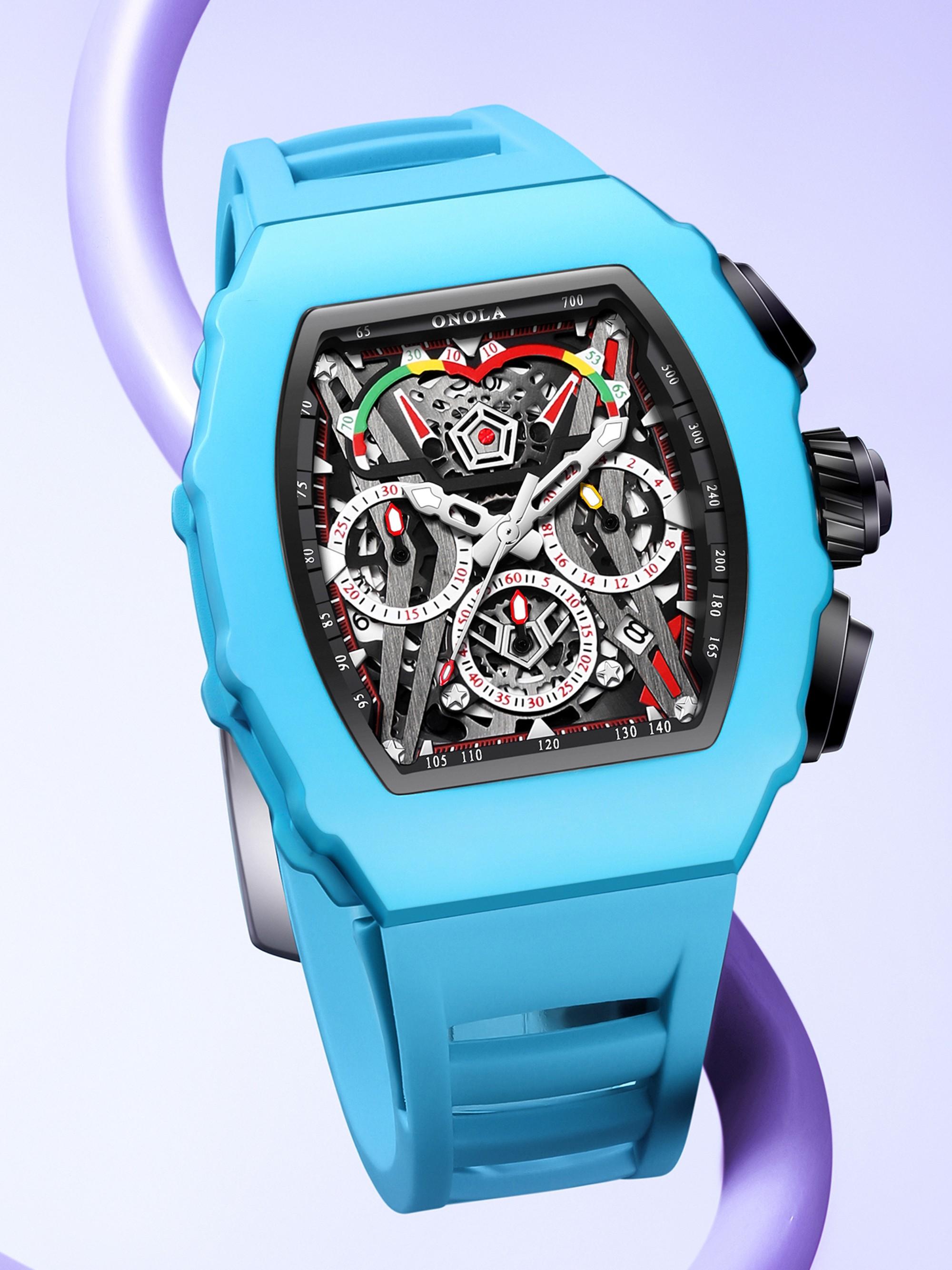 Onola Fashion Men's Quartz Watch, Multi-Function Timer, Waterproof Glowing Sports Watch for Outdoor Use, Perfect Gift for Any Occasion, Skeleton Watches