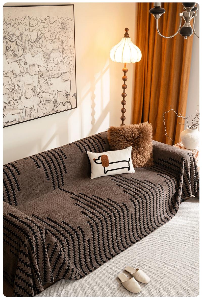 American Country Style Geometric Stripe Sofa Throw Blanket, Modern Minimalist Thick Couch Cover, Washable Sofa Slipcover, Pet Friendly