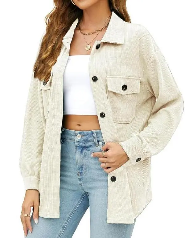 2026 New Arrival Women's Waffle Knit Zip Up Jacket, Oversized Slim Fit Aztec Ethnic Print Lightweight Warm Faux Fur Cropped Outerwear with Pockets, Solid Color Versatile Fall Casual Coat Piece Tops