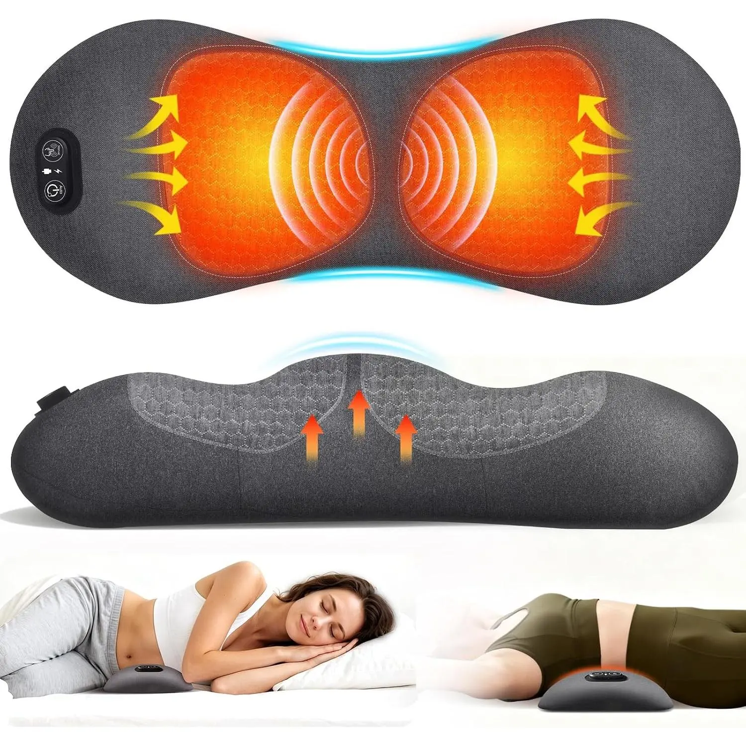 3-In-1 Update Rechargeable Electric Lumbar Support Pillow,Triple Fusion Back Massager With Heat,Vibration & Traction Triple Fusion Massager For Sciatica,Back Massager For Pain Relief Deep Tissue Bed
