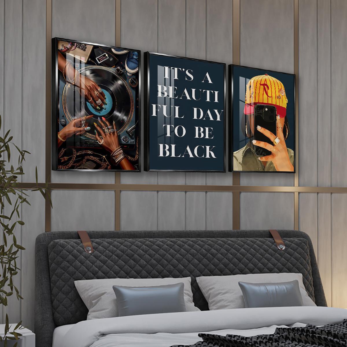 3 Counts Aluminum Alloy Framed Painting, Retro Vinyl Record And Modern Portrait Art Pictures, Home Decoration For Living Room, Bedroom, Office, Restaurant, Hallway Wall Decor, Odorless Print Artwork, Luxury Perfect Gift For Friends And Family